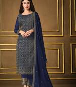 Blue embroidered faux silk salwar