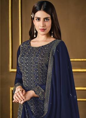 Blue embroidered faux silk salwar 2