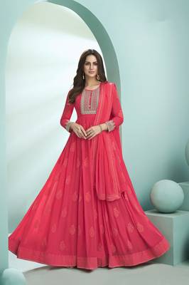 Pink embroidered faux georgette salwar 1
