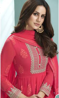 Pink embroidered faux georgette salwar 2