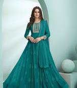 Teal embroidered faux georgette salwar