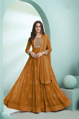Mustard embroidered faux georgette salwar 1