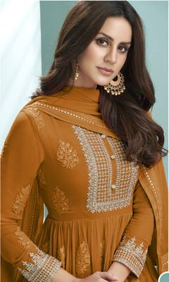 Mustard embroidered faux georgette salwar 2