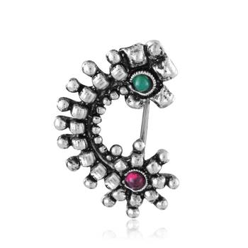 Vighnaharta Oxidised Gold with Artificial stone and Maharashtrian Nath Nathiya./ Nose Pin for women-VFJ1042NTH-Press 1