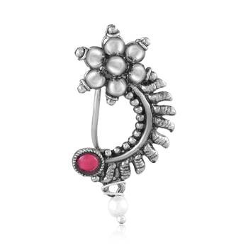 Vighnaharta Oxidised Gold with Artificial stone and Maharashtrian banu Nath Nathiya.Nose Pin for women-VFJ1044NTH-Press 1