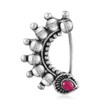 Vighnaharta Oxidised Gold with Artificial stone and Maharashtrian Nath Nathiya. Nose Pin for women VFJ1047NTH-Press 1