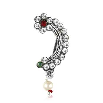 Vighnaharta Oxidised Gold with Artificial stone and  Maharashtrian Nath Nathiya.Nose Pin for women - VFJ1050NTH-Press 1