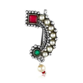 Vighnaharta Oxidised Gold with Artificial stone. Maharashtrian banu Nath Nathiya.Nose Pin for women - VFJ1051NTH-Press 1