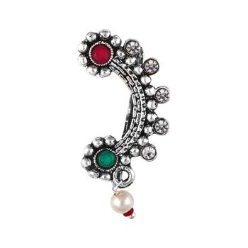 Vighnaharta Oxidised Gold with Artificial stone. Maharashtrian banu Nath Nathiya./ Nose Pin for women - VFJ1052NTH-Press 1