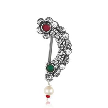 Vighnaharta Oxidised Gold with Artificial stone and Maharashtrian Nath Nathiya./ Nose Pin for women - VFJ1054NTH-Press 1