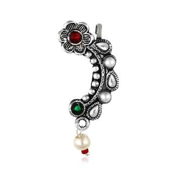 Vighnaharta Oxidised Gold with Artificial stone and Maharashtrian Nath Nathiya./ Nose Pin for women - VFJ1055NTH-Press 1