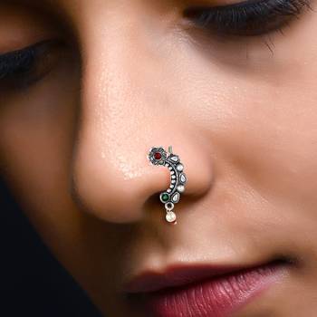 Vighnaharta Oxidised Gold with Artificial stone and Maharashtrian Nath Nathiya./ Nose Pin for women - VFJ1055NTH-Press 2