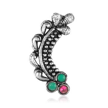 Vighnaharta Oxidised Gold with Artificial stone and Maharashtrian Nath Nathiya./ Nose Pin for women - VFJ1057NTH-Press 1