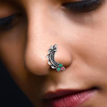 Vighnaharta Oxidised Gold with Artificial stone and Maharashtrian Nath Nathiya./ Nose Pin for women - VFJ1057NTH-Press 2