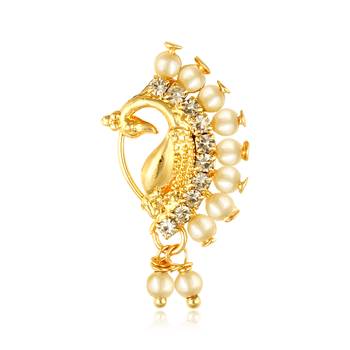 Vighnaharta Gold Plated Mayur design with Maharashtrian Nath Nathiya./ Nose Pin for women - VFJ1058NTH-Press 1