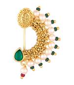 Vighnaharta Maharastrian Culture Nath Gold. work Guchhedar Nose Pin for Women and Girls- (VFJ1060NTH-Press-Green)