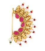 Vighnaharta Maharastrian Culture Nath Gold. work Guchhedar Nose Pin for Women and Girls- (VFJ1061NTH-Press-Red)