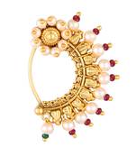 Vighnaharta Maharastrian Culture Nath Gold   work Guchhedar Nose Pin for Women and Girls- (VFJ1062NTH-Press-Red)