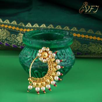 Vighnaharta Maharastrian Culture Nath Gold   work Guchhedar Nose Pin for Women and Girls- (VFJ1062NTH-Press-Red) 3