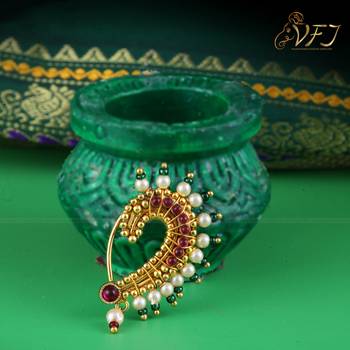 Vighnaharta Maharastrian Culture Nath Gold   work Guchhedar Nose Pin for Women and Girls- (VFJ1064NTH-Press-Multi) 3