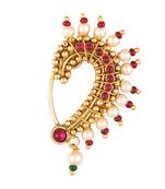 Vighnaharta Maharastrian Culture Nath Gold   work Guchhedar Nose Pin for Women and Girls- (VFJ1064NTH-Press-Red)