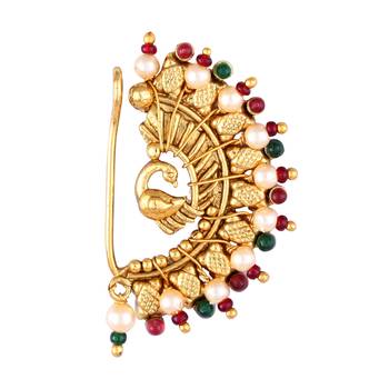Vighnaharta Maharastrian Culture Nath Gold   work Guchhedar Nose Pin for Women and Girls- (VFJ1065NTH-Press-Multi) 1