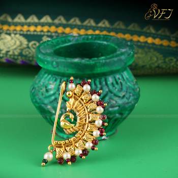 Vighnaharta Maharastrian Culture Nath Gold   work Guchhedar Nose Pin for Women and Girls- (VFJ1065NTH-Press-Multi) 3