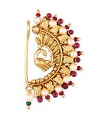 Vighnaharta Maharastrian Culture Nath Gold   work Guchhedar Nose Pin for Women and Girls- (VFJ1065NTH-Press-Red)