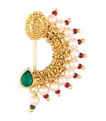 Vighnaharta Maharastrian Culture Nath Gold   work Guchhedar Nose Pin for Women and Girls- (VFJ1066NTH-Press-Green)