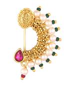 Vighnaharta Maharastrian Culture Nath Gold   work Guchhedar Nose Pin for Women and Girls- (VFJ1066NTH-Press-Red)