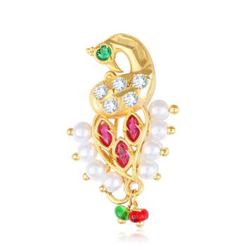 Vighnaharta Gold Plated Mayur design with Peals Alloy Maharashtrian Nath Nathiya./ Nose Pin for women vFJ1011NTH-Tar 1
