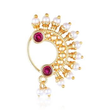 Vighnaharta Maharastrian Culture Nath Gold   work Guchhedar Nose Pin for Women and Girls VFJ1069NTH-Press 1