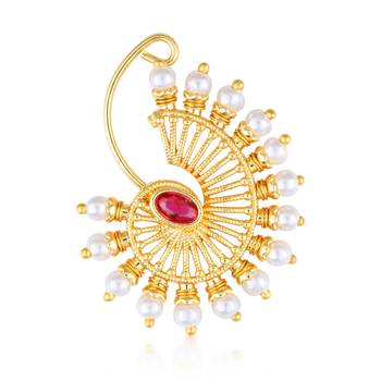 Vighnaharta Maharastrian Culture Nath Gold   work Guchhedar Nose Pin for Women and Girls VFJ1070NTH-Press 1