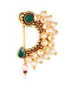 Vighnaharta Maharastrian Culture Nath Gold   work Guchhedar Nose Pin for Women and Girls  VFJ1071NTH-Press-GREEN