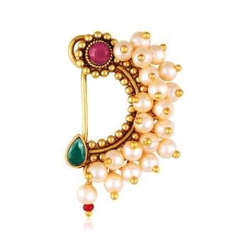 Vighnaharta Maharastrian Culture Nath Gold   work Guchhedar Nose Pin for Women and Girls VFJ1072NTH-Press-MULTI 1
