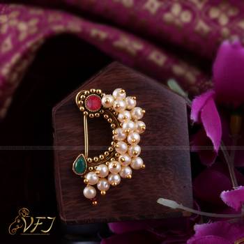 Vighnaharta Maharastrian Culture Nath Gold   work Guchhedar Nose Pin for Women and Girls VFJ1072NTH-Press-MULTI 3