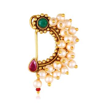 Vighnaharta Maharastrian Culture Nath Gold   work Guchhedar Nose Pin for Women and Girls VFJ1073NTH-Press-MULTI 1