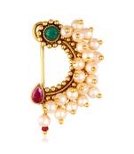 Vighnaharta Maharastrian Culture Nath Gold   work Guchhedar Nose Pin for Women and Girls VFJ1073NTH-Press-MULTI