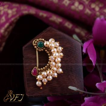 Vighnaharta Maharastrian Culture Nath Gold   work Guchhedar Nose Pin for Women and Girls VFJ1073NTH-Press-MULTI 2