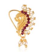Vighnaharta Gold Plated with   CZ stone Piercing Maharashtrian Nath Nathiya./ Nose Pin for women  [VFJ1088NTH-TAR-Red ]