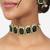 Gold Finish Green Choker Necklace And Earrings Set
