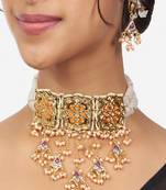 Orange Kundan Polki Choker Necklace And Earrings Set