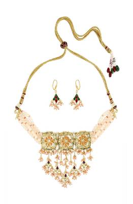 Orange Kundan Polki Choker Necklace And Earrings Set 4