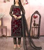 Maroon Net Embroidered Party Wear Suit