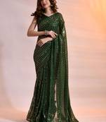Green Georgette Sequins Party Wear Sarees
