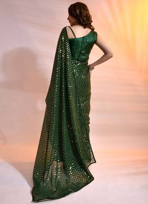 Green Georgette Sequins Party Wear Sarees 3