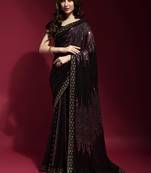 Black Georgette Sequins Party Wear Sarees