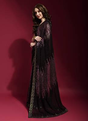 Black Georgette Sequins Party Wear Sarees 2