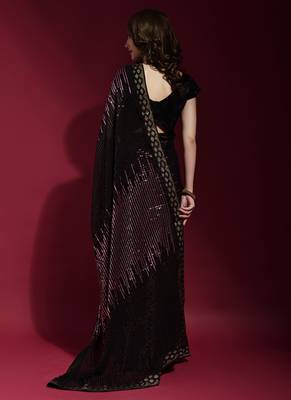 Black Georgette Sequins Party Wear Sarees 3