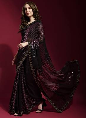 Black Georgette Sequins Party Wear Sarees 4